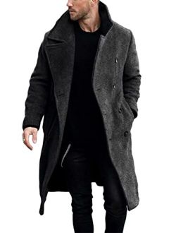 Mens Double Breasted Trench Coat Casual Lapel Collar Business Winter Long Overcoats