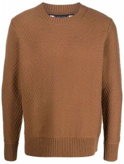 Zigzag-Knit Jumper Crew Neck Long Sleeve Pullover Sweater