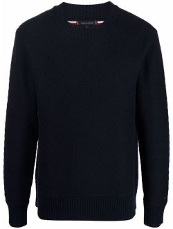 Zigzag Jumper Crew Neck Long Sleeve Rib-Knit Pullover Sweater