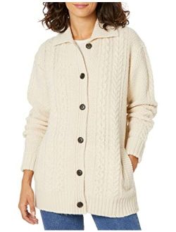 Women's Shetland Wool Cabled Fisherman Cardigan Sweater