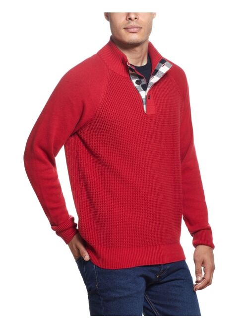 Weatherproof Vintage Men's Plaid Placket Cotton Sweater
