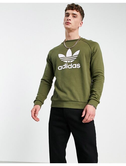 Adidas Originals Originals adicolor large trefoil sweatshirt in khaki