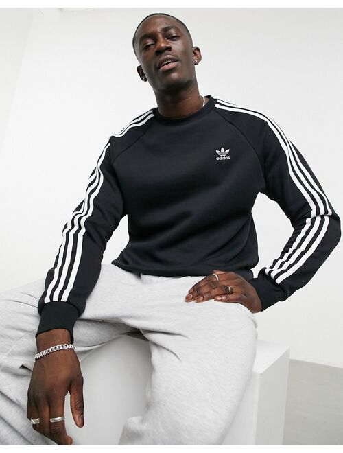 Adidas Originals Originals adicolor three stripes crew sweatshirt in black
