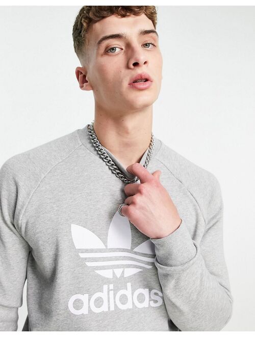 Adidas Originals Originals adicolor large trefoil crew sweatshirt in gray