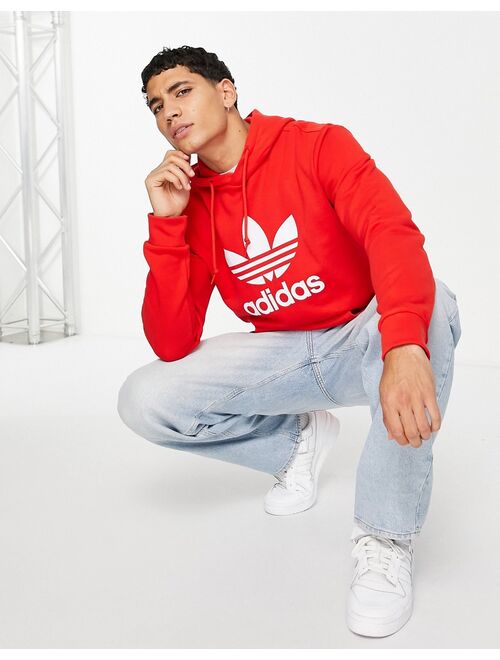 Adidas Originals Originals adicolor large trefoil hoodie in red