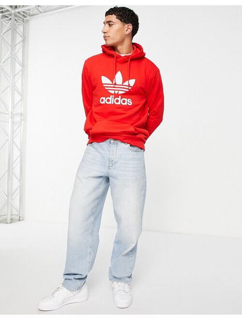 Adidas Originals Originals adicolor large trefoil hoodie in red