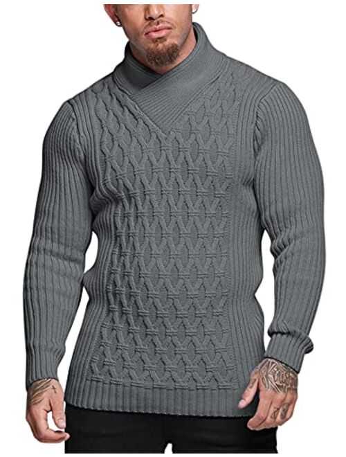 COOFANDY Mens Knitted Pullover Sweater Cable Knit Jumper Stylish Knitwear Lightweight Sweaters
