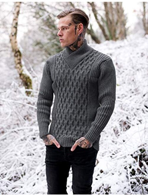 COOFANDY Mens Knitted Pullover Sweater Cable Knit Jumper Stylish Knitwear Lightweight Sweaters
