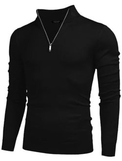Men's Quarter Zip Up Sweaters Slim Fit Lightweight Mock Neck Pullover Casual Polo Sweater