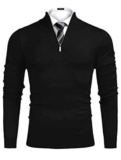 COOFANDY Men's Quarter Zip Up Sweaters Slim Fit Lightweight Mock Neck Pullover Casual Polo Sweater