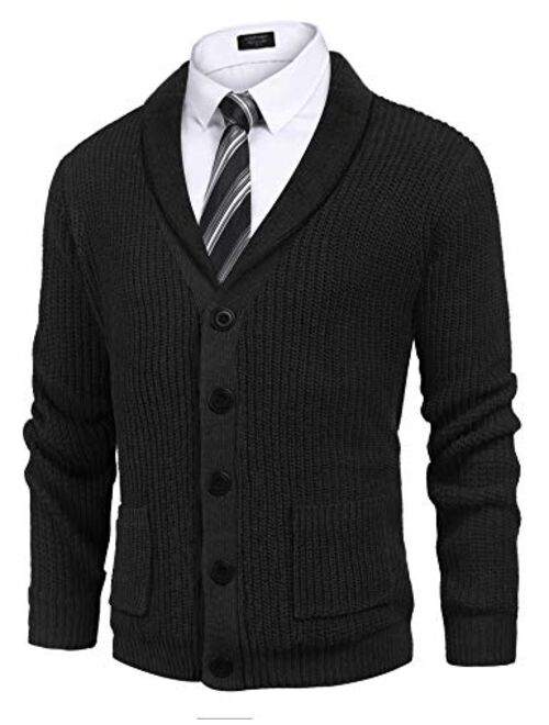 Buy COOFANDY Men's Shawl Collar Cardigan Sweater Slim Fit Cable Knit ...