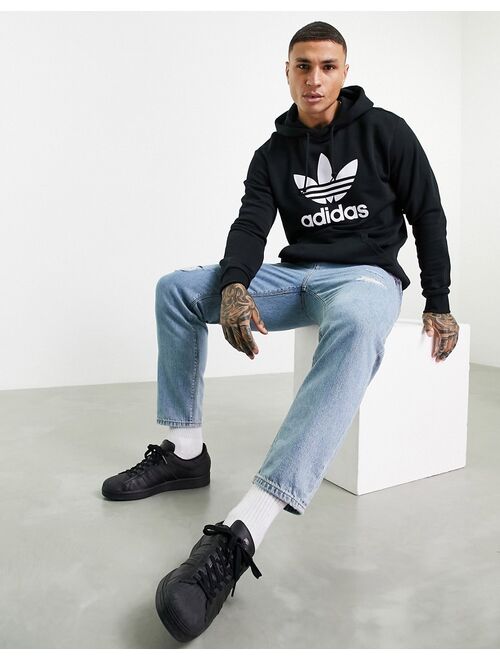 Adidas Originals Originals adicolor large trefoil hoodie in black