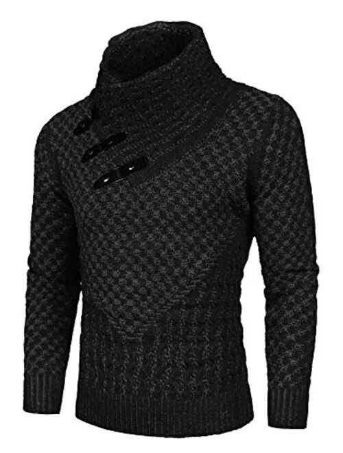 COOFANDY Men's Knitted Turtleneck Sweater Long Sleeve Slim Fit Designer Shawl Collar Pullover