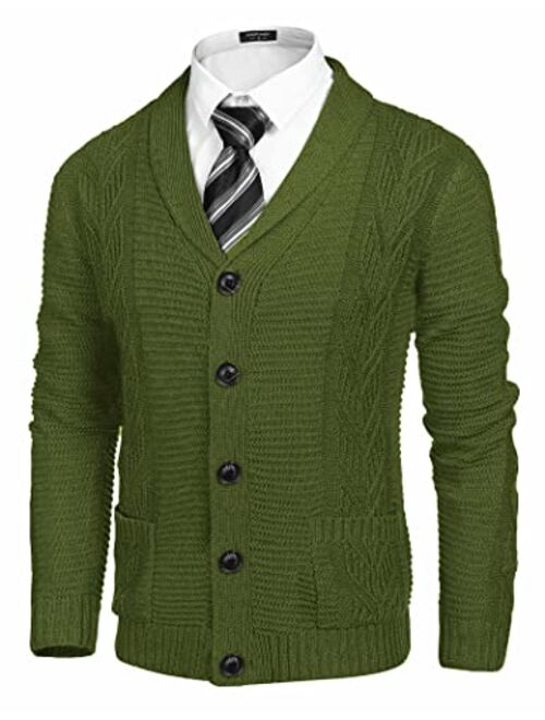 Buy COOFANDY Men's Shawl Collar Cardigan Sweater Slim Fit Casual Cable ...