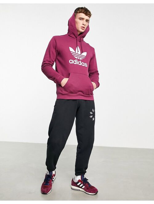 Adidas Originals Originals adicolor large trefoil hoodie in plum