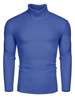 Men's Slim Fit Turtleneck Sweater Casual Thermal Knitted Pullover Solid Sweater