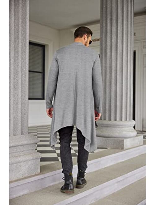 COOFANDY Men's Ruffle Shawl Collar Cardigan Long Sleeve Open Front Lightweight Long Length Drape Cape Overcoat