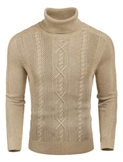 Men's Slim Fit Turtleneck Sweater Casual Warm Twisted Knitted Pullover Sweaters
