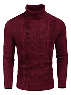 Men's Slim Fit Turtleneck Sweater Casual Warm Twisted Knitted Pullover Sweaters