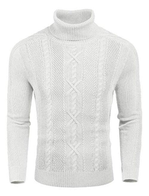 COOFANDY Men's Slim Fit Turtleneck Sweater Casual Warm Twisted Knitted Pullover Sweaters