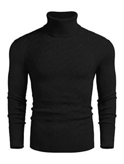 Men's Slim Fit Turtleneck Sweater Casual Pullover Sweater Basic Twist Patterned Knitted Sweater
