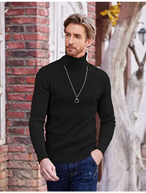 COOFANDY Men's Slim Fit Turtleneck Sweater Casual Pullover Sweater Basic Twist Patterned Knitted Sweater