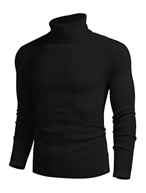 COOFANDY Men's Slim Fit Turtleneck Sweater Casual Pullover Sweater Basic Twist Patterned Knitted Sweater