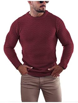 Mens Pullover Knitted Sweater Crewneck Stylish Knitwear Casual Slim Fit Weave Knit Jumper