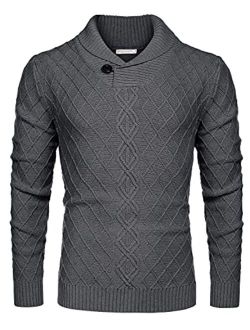 Men's Shawl Collar Sweater Cable Knitted Pullover Sweaters Fall Winter Casual Patterned Sweater