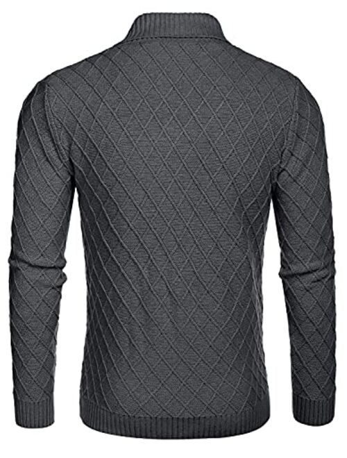 COOFANDY Men's Shawl Collar Sweater Cable Knitted Pullover Sweaters Fall Winter Casual Patterned Sweater