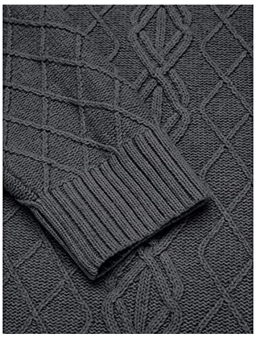 COOFANDY Men's Shawl Collar Sweater Cable Knitted Pullover Sweaters Fall Winter Casual Patterned Sweater