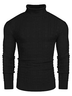 Men's Slim Fit Turtleneck Sweater Casual Solid Waffle Knitted Pullover Sweaters