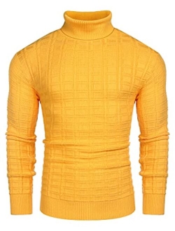 Men's Slim Fit Turtleneck Sweater Casual Solid Waffle Knitted Pullover Sweaters