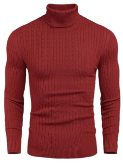 Men's Slim Fit Turtleneck Sweater Casual Twist Patterned Pullover Knitted Sweater
