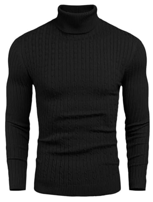 COOFANDY Men's Slim Fit Turtleneck Sweater Casual Twist Patterned Pullover Knitted Sweater