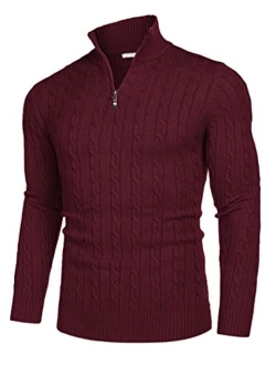 Men's Quarter Zip Sweater Slim Fit Casual Knitted Turtleneck Pullover Mock Neck Polo Sweater