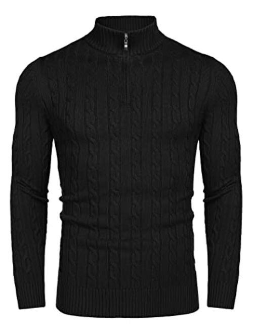 COOFANDY Men's Quarter Zip Sweater Slim Fit Casual Knitted Turtleneck Pullover Mock Neck Polo Sweater