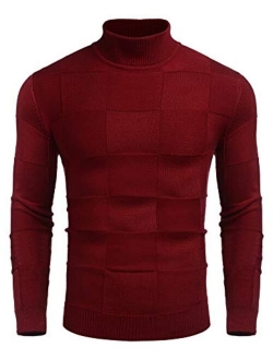Men Turtleneck Sweaters Slim Fit Long Sleeve Ribbed Knit Pullover Sweater