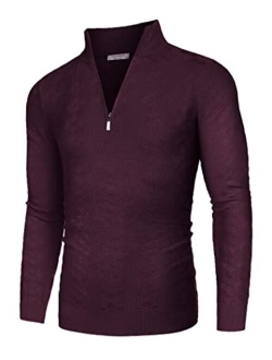 Men's Quarter Zip Sweaters Slim Fit Casual Knitted Mock Turtleneck Pullover Neck Polo Sweater