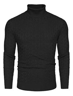 Men's Slim Fit Turtleneck Sweaters Casual Cable Knitted Pullover Patterned Sweaters