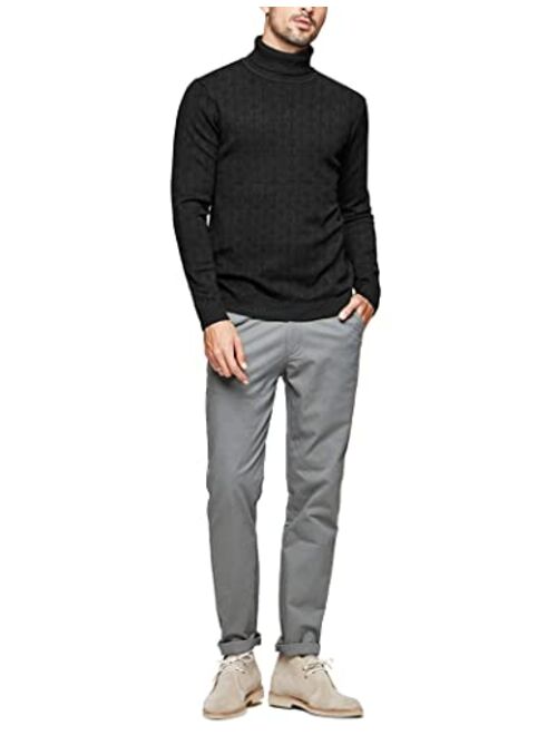 COOFANDY Men's Slim Fit Turtleneck Sweaters Casual Cable Knitted Pullover Patterned Sweaters