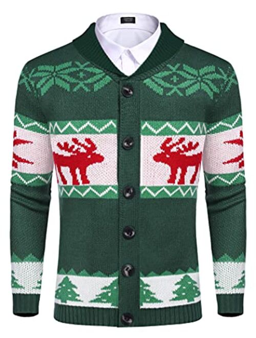 COOFANDY Mens Christmas Cardigan Sweater Shawl Collar Knitted Xmas Cardigans Button Up Knitwear