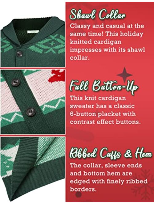 COOFANDY Mens Christmas Cardigan Sweater Shawl Collar Knitted Xmas Cardigans Button Up Knitwear