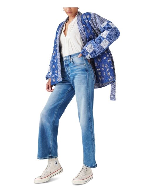 Lucky Brand Printed Quilted Patchwork Self-Tie Kimono Sweater