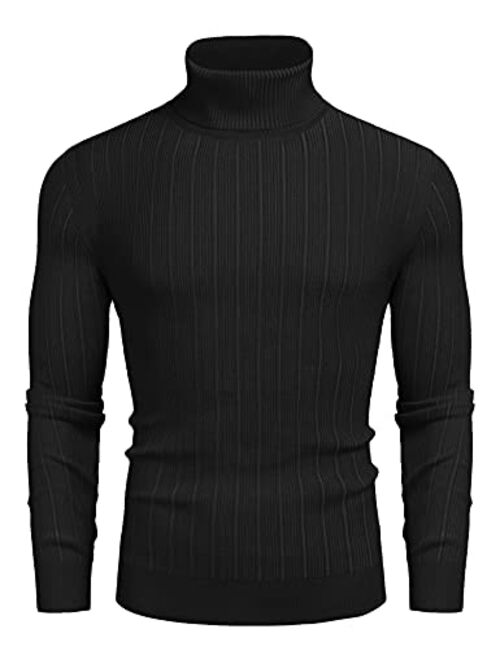 Buy COOFANDY Men's Slim Fit Turtleneck Sweater Ribbed High Neck ...