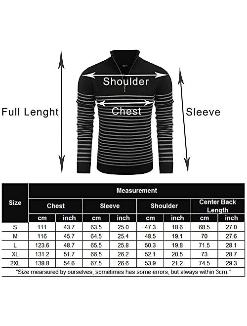 COOFANDY Mens Striped Zip Up Mock Neck Polo Sweater Casual Slim Fit Ribbed Pullover Sweaters