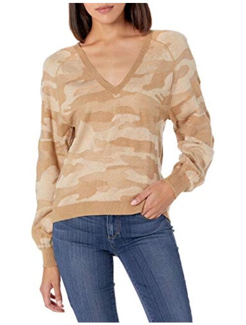 Lucky Brand Women's Long Sleeve V-Neck Camo Stitch Pullover Sweater