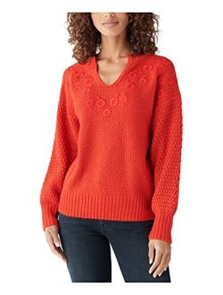 Women's Long Sleeve Notch Neck Embroidered Sweater