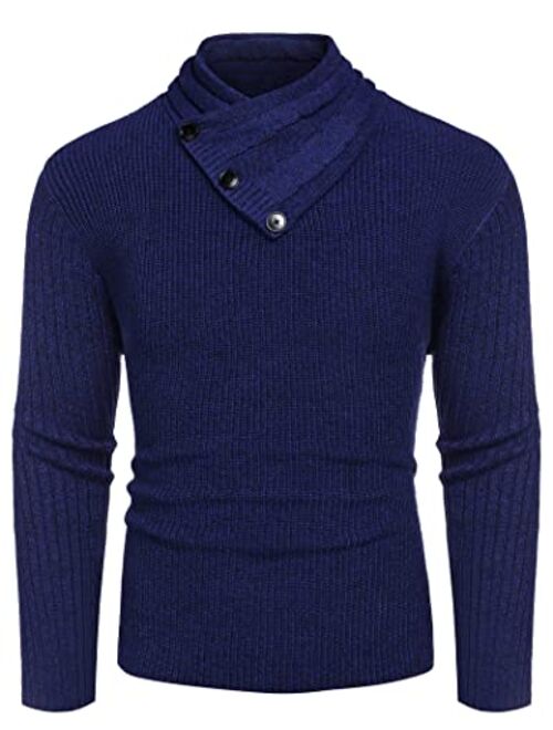 COOFANDY Men's Fashion Casual Cowl Neck Knit Sweater Slim Fit Ribbed Knitted Pullover Sweaters