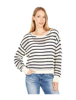 Women's Long Sleeve Boat Neck Pointelle Stripe Sweater